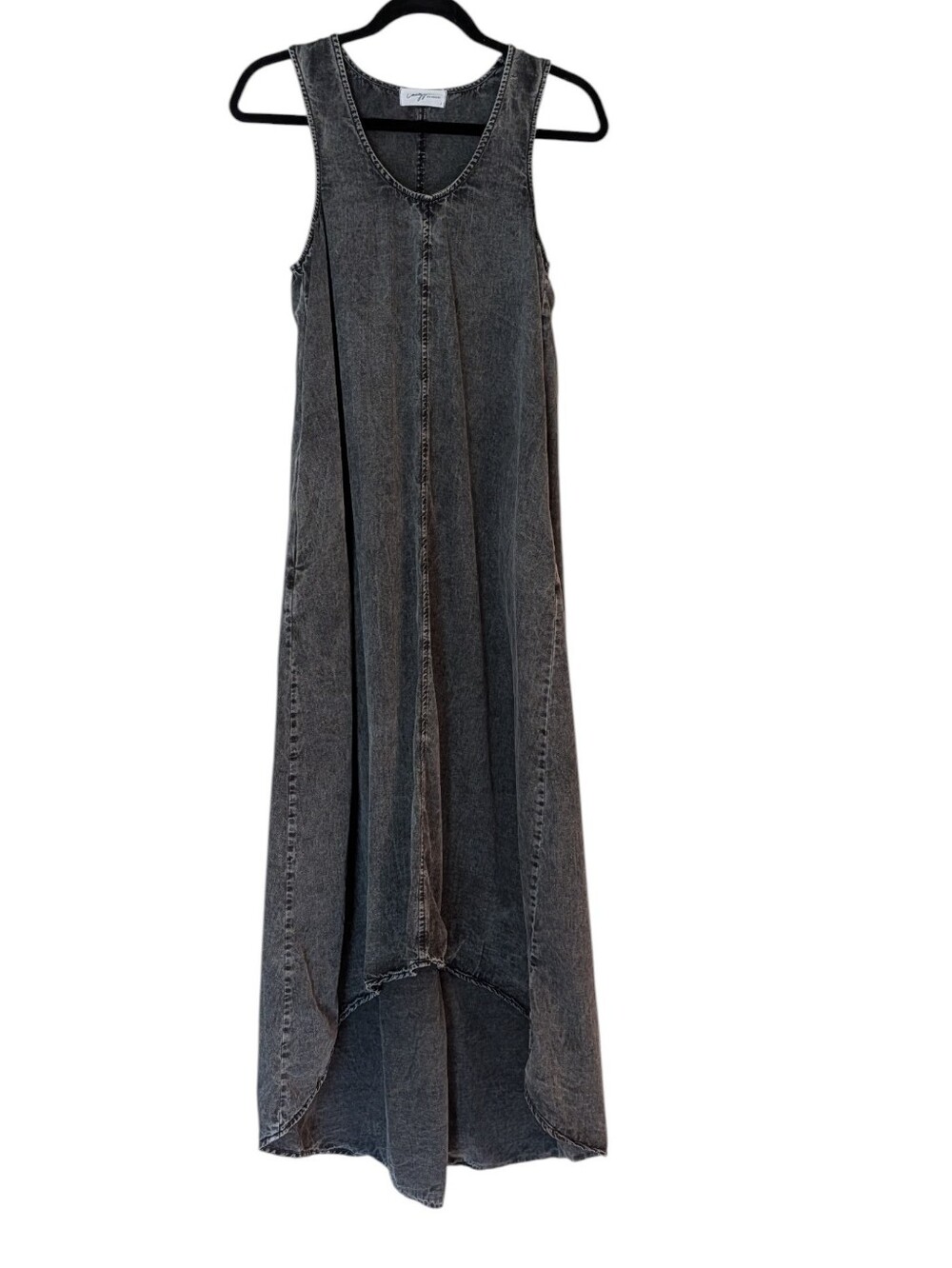 Carly Jean Los Angeles, Hi-Lo Black Acid Washed Sleeveless Maxi Dress. Small